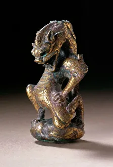 Chinese Mythical Creatures Drucke: Fitting (Shi) in the Form of a Chimera (Bixie), between 317 and 581. Creator: Unknown