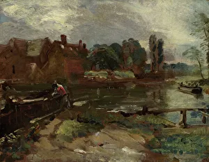 John Constable Paintings Drucke: Flatford Mill From The Lock, c1810. Creator: John Constable