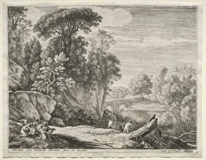 Die Flucht nach Ägypten : Der Esel führte zum Fluß. Ersteller: Hermann von Swanewelt (niederländisch , ca