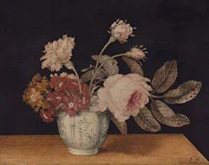 Gerahmter Druck : Blumen in einem Delfter Krug, 1663. Schöpfer: Alexander Marshall