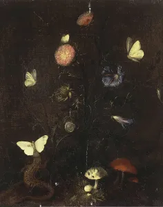 Drucke von Blumen, Eidechse und Schmetterlinge, 1660 Stilleben Kunstwerk Drucke: Blumen, Eidechse und Schmetterlinge, 1660. Künstler: Christian Jansz Striep