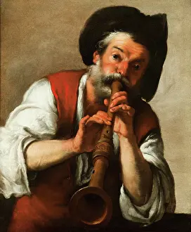 Fine Art Musical Instruments Drucke: The Flute Player, c1620. Creator: Strozzi, Bernardo (1581-1644)