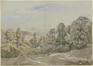 Drucke von Wald mit fernem Ausblick, Mitte 19. Jahrhundert Johann Wilhelm Schirmer Drucke: Wald mit fernem Ausblick, Mitte 19. Jahrhundert. Künstler: Johann Wilhelm Schirmer