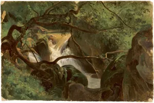 Natural Phenomena In Art Drucke: Forest Interior with a Waterfall, Papigno, 1825 / 1830. Creator: AndreGiroux