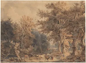 Rural Life In The Countryside Drucke: Forest landscape with figures and cattle, c.1847-c.1899. Creator: Jacob Henricus Maris