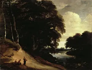 Drucke von Waldlandschaft mit einem Fluss, 1650 Wald-Kunstwerk Drucke: Waldlandschaft mit einem Fluss, 1650. Künstler: Lodewijk de Vadder