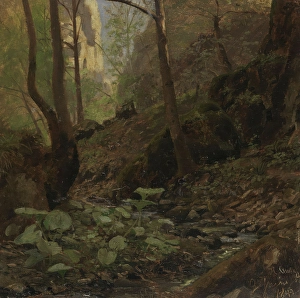 Romantic Era Landscape Drucke: Forest Study, 1842. Creator: Hans Gude