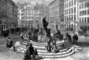 Vienna City Landmark Drucke: The Fountain of Raphael Donner in the Neumarkt, Vienna, 1873. Creator: Unknown