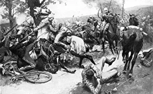 Black And White Army Images Drucke: French cavalry attacking German troops, First World War, 1914