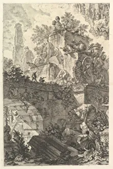 Vorderseite mit Statuengruppe der Minerva um 1748. Ersteller: Giovanni Battista Piranesi