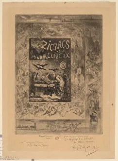 Vintage Animal Drawings Drucke: Frontispiece for Zigzags d un Curieux, d Octave Uzanne, 1888