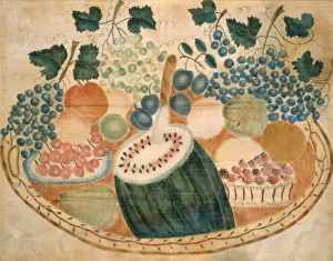 Oben auf einem Teller Obst, um ca. 1840 von unbekannter Hand geschaffen