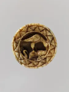 Spielstück mit einem Adler der einen Hasen angreift, Deutsches, um 1100-1200 vom Künstler unbekannt