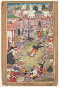 Cleveland Drucke: Das Spiel des Wolflaufs in Teheran aus einem Akbar-Namen (Buch von Akbar), um 1595-1600