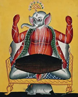 Indian Heritage Art Drucke: Ganesh playing the dhola (double drum), c1890. Creator: Unknown