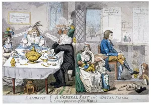 Ein allgemeiner Fast als Folge des Krieges, 1794. Kunstler: Isaac Cruikshank