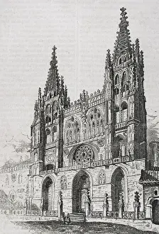 Gothic Architectural Style Drucke: General view of the main facade of the Cathedral