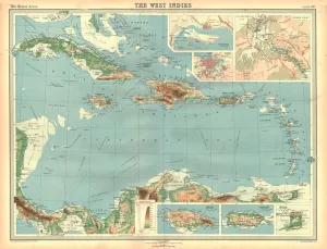 Drucke von Kartographische Karte der Karibik und die Inseln des westlichen Atlantiks Karte Drucke: Kartographische Karte der Karibik