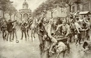 Deutsche Truppen besetzen die Stadt Lüttich, 1915 Künstler: Unbekannt.