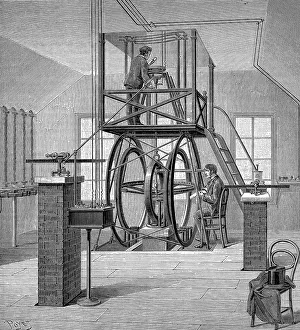 Black And White Science Images Drucke: Giant galvanometer in the physics laboratory, Cornell University, New York, USA, 1886