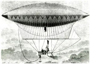 Early Air Transport Drucke: Giffard Dirigible, 1852. Creator: Perot