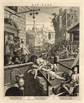 Gin Lane und Beer Street und Gin-Lane No. 2, 1751. Künstler: Hogarth, William (1697–1764).
