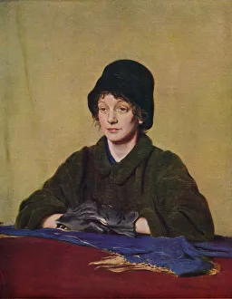 Drucke von Das Mädchen mit dem zerrissenen Handschuh, 1909, (1935). Frau mit einem Riss in einer ihrer Lederhandschuhe. Das Modell war Lottie Stafford, eine Londoner Wäscherei N Drucke: Das Mädchen mit dem zerrissenen Handschuh, 1909, (1935). Künstler: William Nicholson.