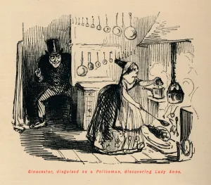 English Royalty History Drucke: Gloucester, disguised as a Policeman, discovering Lady Anne. Artist: John Leech