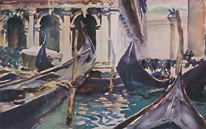 Drucke von Gondolinen am Piazzetta c1904 (1925). Boote auf dem Kanal am Piazzetta di San Marco in Venedig/Italien. Zeichnung im Tate Gallery, London John Singer Sargent Drucke: Kähne am Piazza della Pietà 1890-1912 von John Singer Sargent