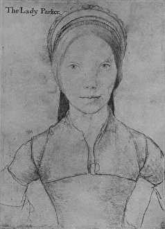 Monochromes Kunstwerk Drucke: Gräzchen, Grafine von Parken 1514 - 1537. Künstler: Hans Holbein der Jüngere