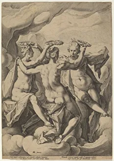 Greek Mythology Female Figures Drucke: The Three Graces, 1588. Creator: Jacob Matham