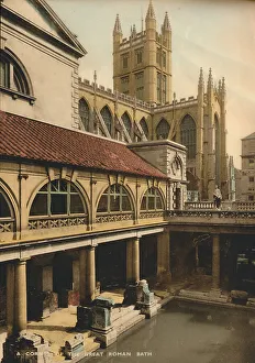 Bath Abbey Architecture Drucke: Great Bath, Roman Baths, Bath, Somerset, c1925
