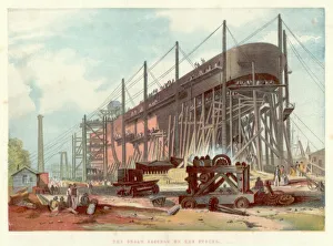 Isambard Kingdom Brunel Drucke: Großer Osten am Börsen in Millwall an der Themse, 1857