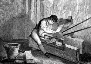 Industrial Revolution England Drucke: Grinding needle points, Redditch, England, c1830
