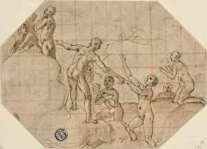 Sixteenth Century Religious Art Drucke: Group of Blessed Souls: Study for the Last Judgment, 1576/79. Creator: Federico Zuccaro