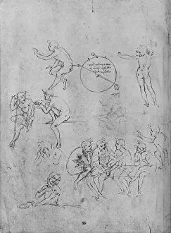 Black And White Line Drawing Drucke: A Group of Figures Conversing at a Table