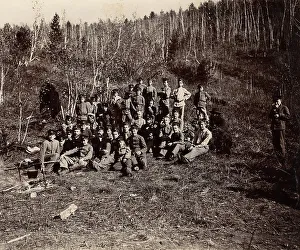 Black And White Forest Landscape Drucke: A group of Irkutsk high school students on an excursion in the forest