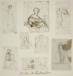 Nineteenth Century European Art Gallery Drucke: Group of Portrait and Compositional Studies, n. d. Creator: Jules Elie Delaunay