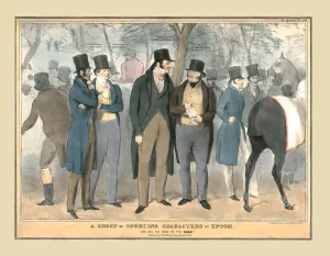 Epsom Derby Drucke: A Group of Sporting Characters at Epsom, c1832. Creator: Unknown