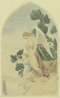 Jung Drucke: Ein Wächterengel führt ein Kind über einen Abgrund, c1840. Künstler: Jakob Jung