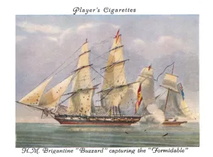 Cigarette Card Collectors Item Drucke: H. M. Brigantine Buzzard capturing the Formidable, 1936. Creator: Unknown