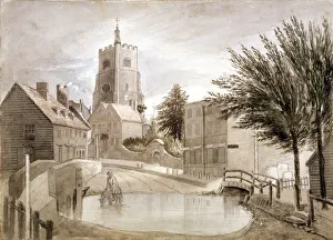 Hackneys Bach und die Kirche von St Johannes in Hackney, London 1790 ca