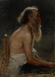 Old Man Portrait Painting Drucke: Half-Length Figure Study (Old Man), about 1883-1884. Creator: John Ottis Adams