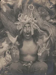 Native American Ceremony Drucke: Hamatsa emerging from the woods-Koskimo, c1914. Creator: Edward Sheriff Curtis