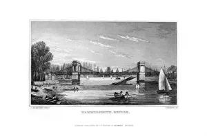 Hammersmith Bridge London Drucke: Hammersmith Bridge, Hammersmith, London, 1829. Artist: J Rogers