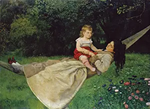 German Oil Painting Drucke: In the Hammock, 1876. Creator: Hans Thoma