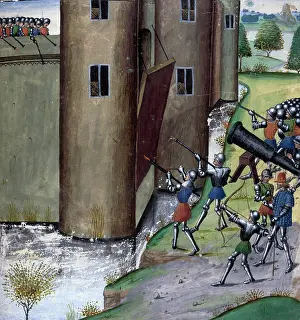 Medieval Fortification Designs Drucke: Handguns in use at a siege, c1470. Creator: Unknown