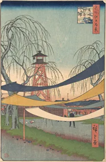 Drucke von Die Katze des Vaters Hatsune; in der Straße Bakurocho um die Mitte des Jahres 1857 Ando Hiroshige Drucke: Hatsune no Baba; Bakurocho um etwa 1857 umbenannt wurde im Jahr circa 1857 von Ando Hiroshige geschaffen