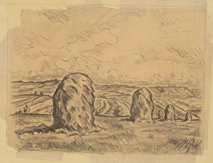 Nineteenth Century Pencil Drawings Drucke: Haystacks, 1891. Creator: Unknown