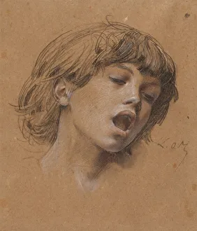 Red Chalk Drawing Techniques Drucke: Head of a Boy Singing (Study for Music)